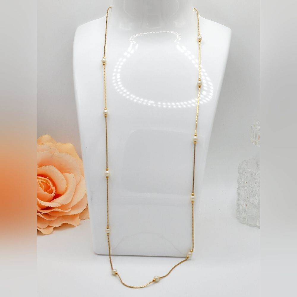 Vintage gold pearl station necklace